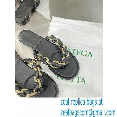 Bottega Veneta Dot Chain-braided leather flat sandals Black 2023 - Click Image to Close