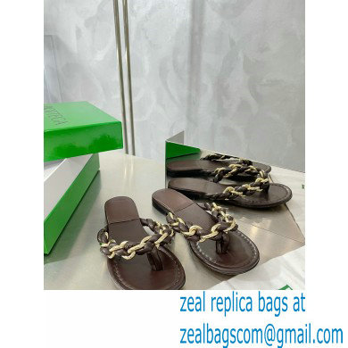 Bottega Veneta Dot Chain-braided leather flat sandals Coffee 2023