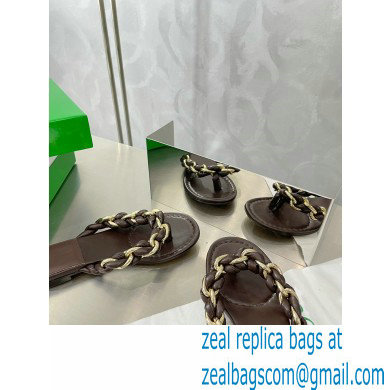 Bottega Veneta Dot Chain-braided leather flat sandals Coffee 2023