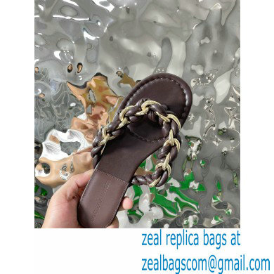 Bottega Veneta Dot Chain-braided leather flat sandals Coffee 2023 - Click Image to Close