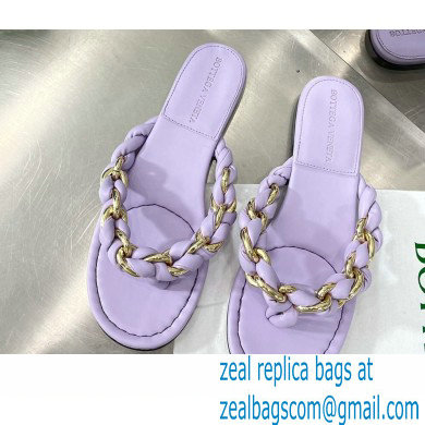 Bottega Veneta Dot Chain-braided leather flat sandals Lilac 2023 - Click Image to Close