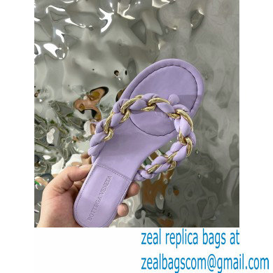 Bottega Veneta Dot Chain-braided leather flat sandals Lilac 2023 - Click Image to Close