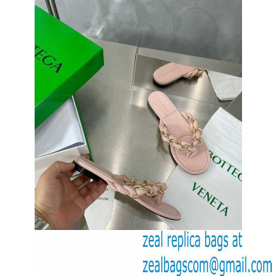 Bottega Veneta Dot Chain-braided leather flat sandals Nude Pink 2023 - Click Image to Close