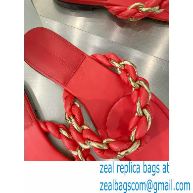 Bottega Veneta Dot Chain-braided leather flat sandals Red 2023 - Click Image to Close