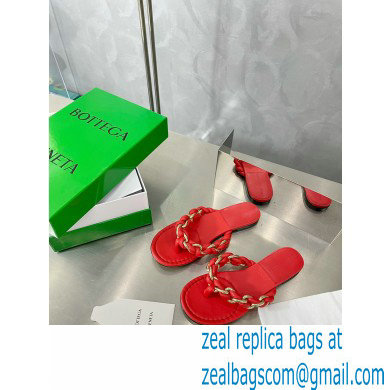 Bottega Veneta Dot Chain-braided leather flat sandals Red 2023 - Click Image to Close