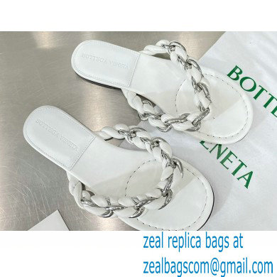 Bottega Veneta Dot Chain-braided leather flat sandals White 2023