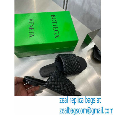 Bottega Veneta Dot Wave Intreccio pleated leather flat sandals Black 2023 - Click Image to Close