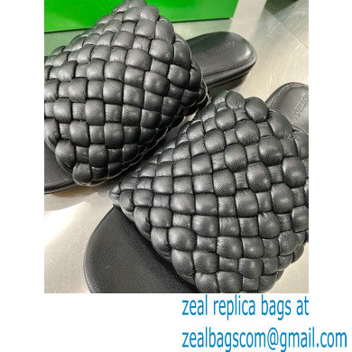 Bottega Veneta Dot Wave Intreccio pleated leather flat sandals Black 2023 - Click Image to Close