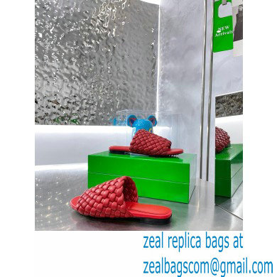 Bottega Veneta Dot Wave Intreccio pleated leather flat sandals Red 2023 - Click Image to Close