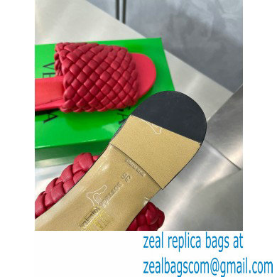 Bottega Veneta Dot Wave Intreccio pleated leather flat sandals Red 2023 - Click Image to Close