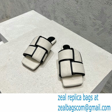 Bottega Veneta Padded Intreccio leather Patch Flat Mules Canvas White/Black 2023