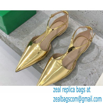 Bottega Veneta Rocket T-Bar Ballerina Flats Laminated Leather Gold 2023