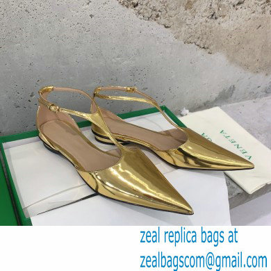 Bottega Veneta Rocket T-Bar Ballerina Flats Laminated Leather Gold 2023 - Click Image to Close
