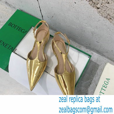 Bottega Veneta Rocket T-Bar Ballerina Flats Laminated Leather Gold 2023