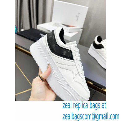 Celine Block Sneakers With Wedge OUTSOLE In Calfskin White/Black 2023 - Click Image to Close