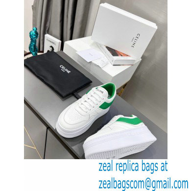 Celine Block Sneakers With Wedge OUTSOLE In Calfskin White/Green 2023 - Click Image to Close