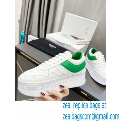 Celine Block Sneakers With Wedge OUTSOLE In Calfskin White/Green 2023 - Click Image to Close