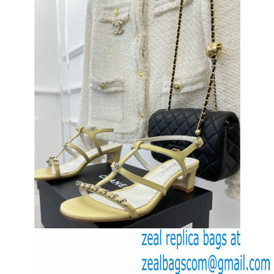 Chanel Chain Lambskin and Metal Sandals G39645 Light Yellow 2023