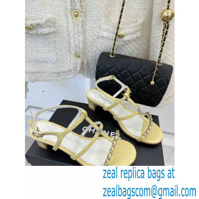 Chanel Chain Lambskin and Metal Sandals G39645 Light Yellow 2023