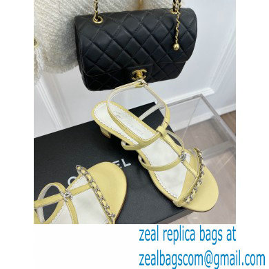 Chanel Chain Lambskin and Metal Sandals G39645 Light Yellow 2023