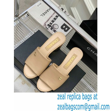 Chanel Gold Heel 5.5cm CC Logo Mules Beige 2023