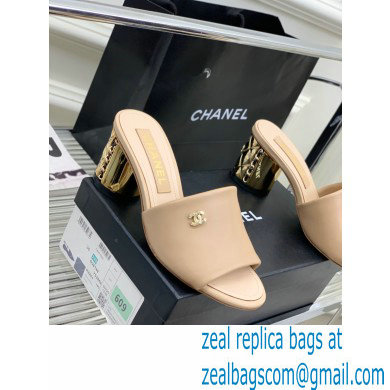 Chanel Gold Heel 5.5cm CC Logo Mules Beige 2023