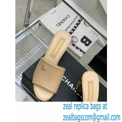 Chanel Gold Heel 5.5cm CC Logo Mules Beige 2023