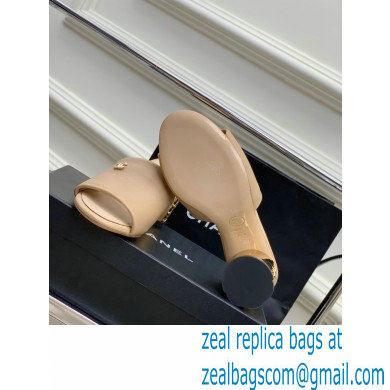 Chanel Gold Heel 5.5cm CC Logo Mules Beige 2023