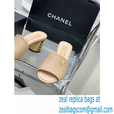 Chanel Gold Heel 5.5cm CC Logo Mules Beige 2023