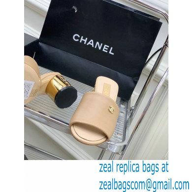 Chanel Gold Heel 5.5cm CC Logo Mules Beige 2023