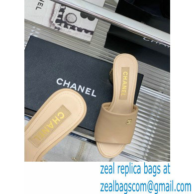 Chanel Gold Heel 5.5cm CC Logo Mules Beige 2023