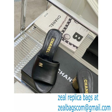Chanel Gold Heel 5.5cm CC Logo Mules Black 2023