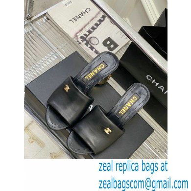 Chanel Gold Heel 5.5cm CC Logo Mules Black 2023
