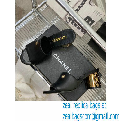 Chanel Gold Heel 5.5cm CC Logo Mules Black 2023