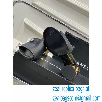 Chanel Gold Heel 5.5cm CC Logo Mules Black 2023