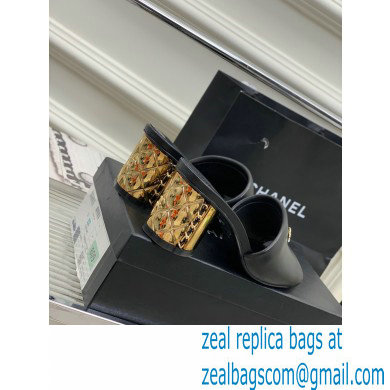 Chanel Gold Heel 5.5cm CC Logo Mules Black 2023