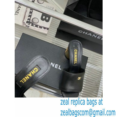 Chanel Gold Heel 5.5cm CC Logo Mules Black 2023