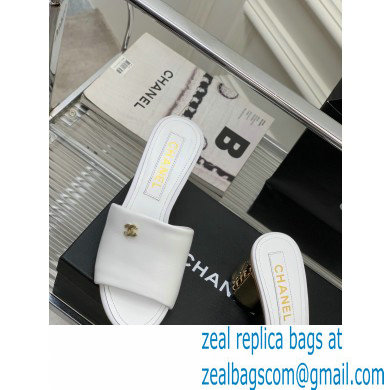Chanel Gold Heel 5.5cm CC Logo Mules White 2023