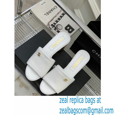 Chanel Gold Heel 5.5cm CC Logo Mules White 2023