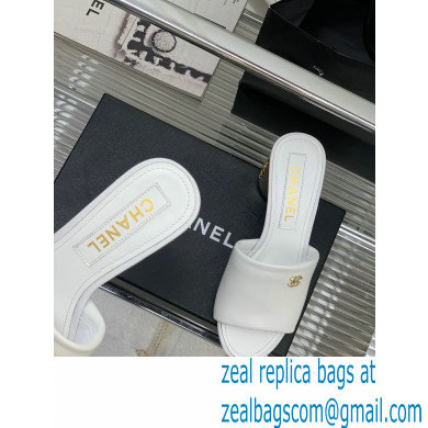 Chanel Gold Heel 5.5cm CC Logo Mules White 2023