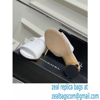 Chanel Gold Heel 5.5cm CC Logo Mules White 2023