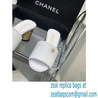 Chanel Gold Heel 5.5cm CC Logo Mules White 2023