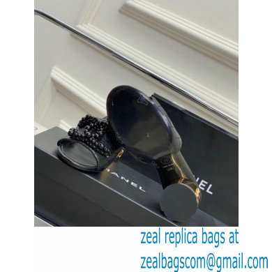 Chanel Gold Heel 5.5cm Pearl CC Logo Mules Black 2023