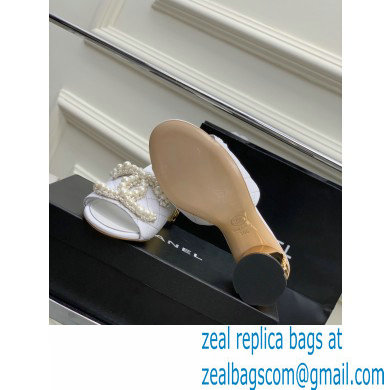 Chanel Gold Heel 5.5cm Pearl CC Logo Mules White 2023