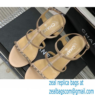 Chanel Heel 2cm Chain Lambskin Sandals G39645 Beige 2023
