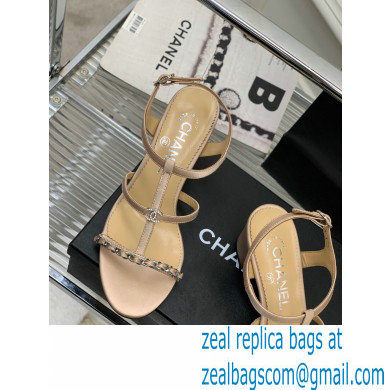Chanel Heel 2cm Chain Lambskin Sandals G39645 Beige 2023