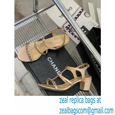 Chanel Heel 2cm Chain Lambskin Sandals G39645 Beige 2023