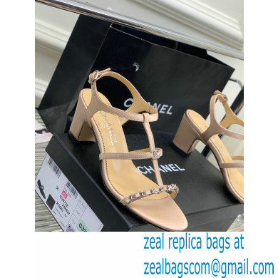 Chanel Heel 2cm Chain Lambskin Sandals G39645 Beige 2023