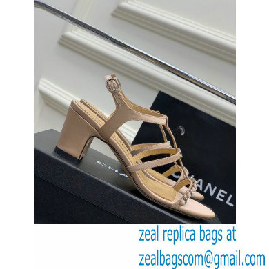 Chanel Heel 2cm Chain Lambskin Sandals G39645 Beige 2023