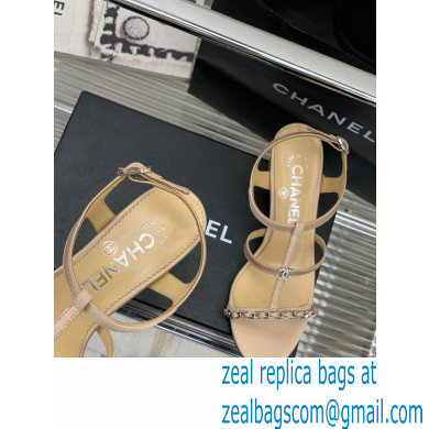 Chanel Heel 2cm Chain Lambskin Sandals G39645 Beige 2023